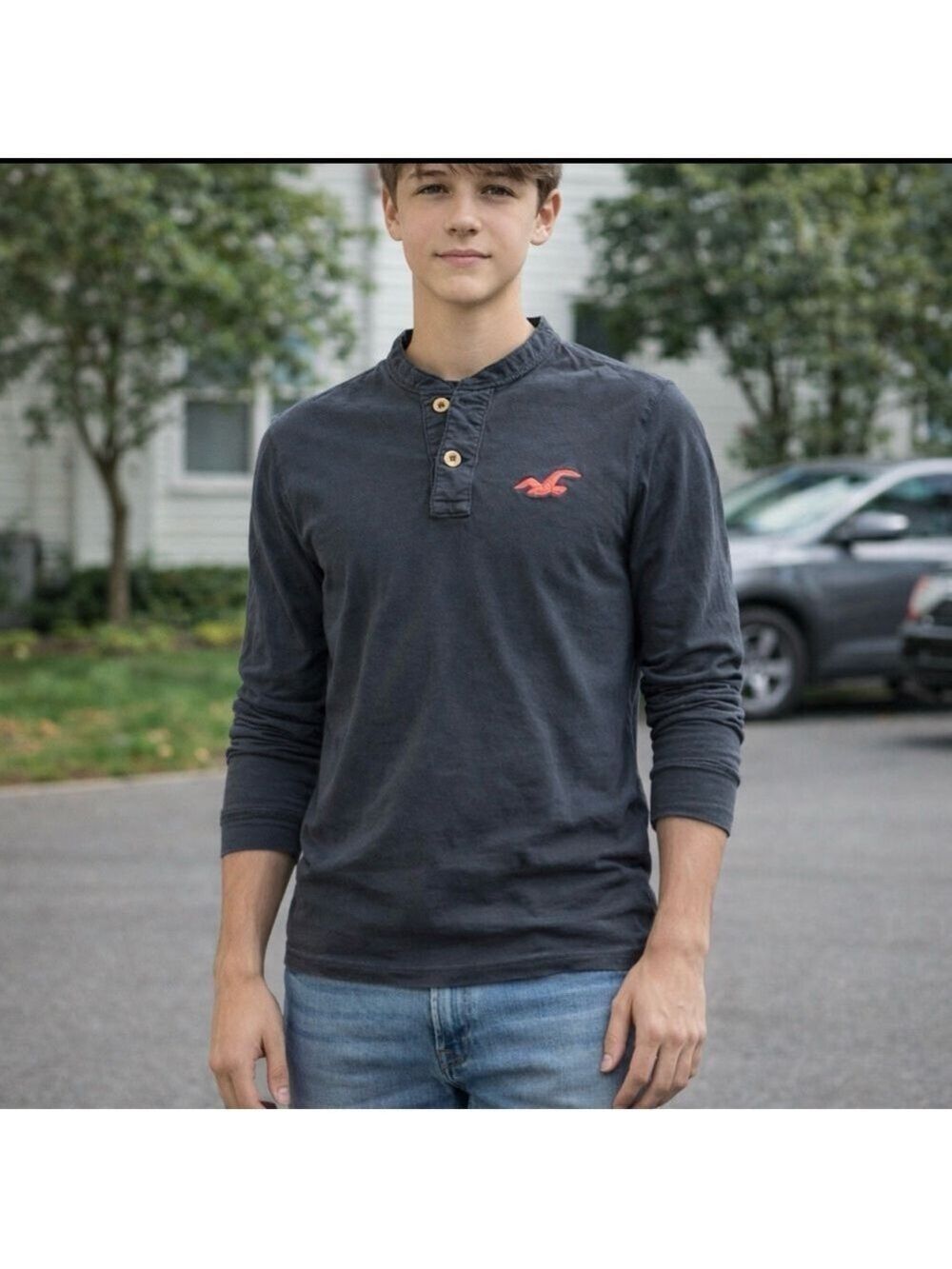 HOLLISTER NAVY BLUE 2 BUTTON HENLEY LONG SLEEVE SHIRT XL